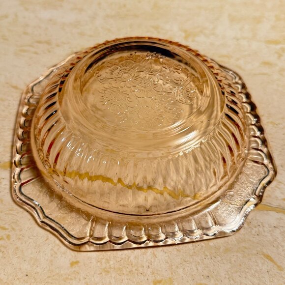 Vintage Mayfair Open Rose Pink Depression Glass Small Square Fruit Bowl - Picture 7 of 10